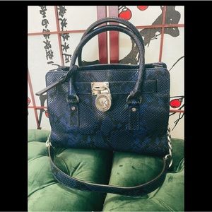 MICHAEL KORS Midnight Blue Reptile Snake print  leather bag.